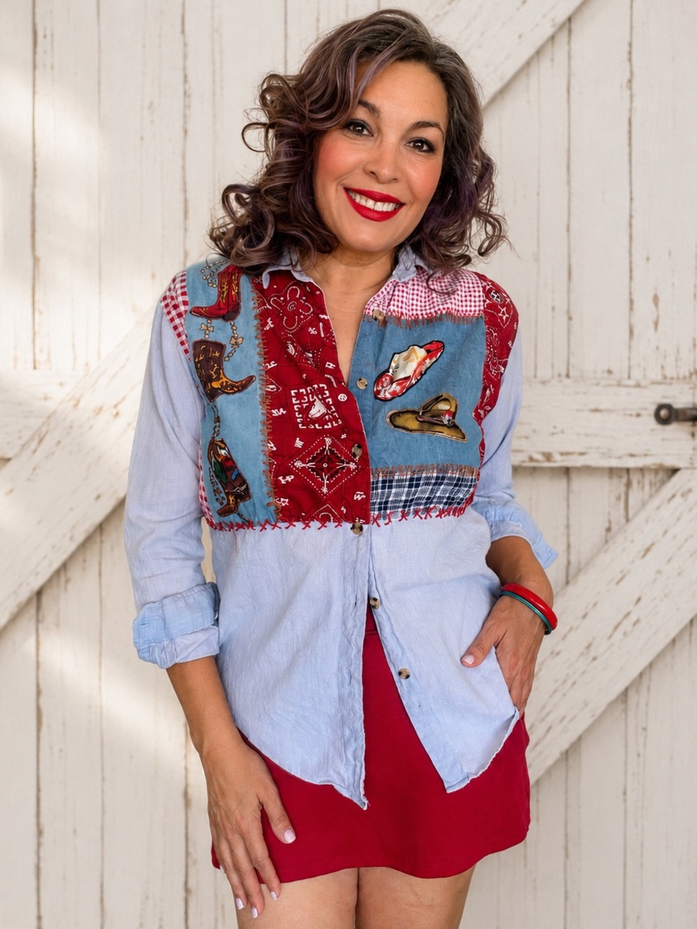 Studio S Collection Western Patchwork Button Down Shirt | Cowboy Boots Ranchwear